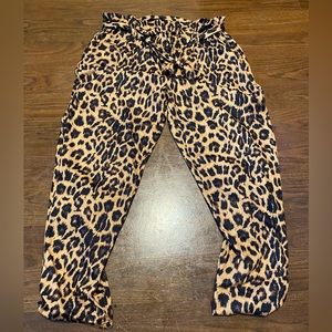 2X CRAZY TRAIN paper bag waist leopard pants
